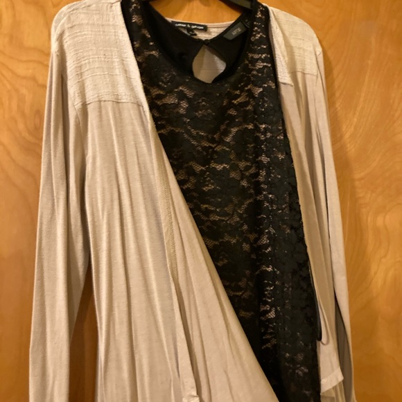 2-pc Cardigan & shell, black lace and tan cardigan - Picture 4 of 10